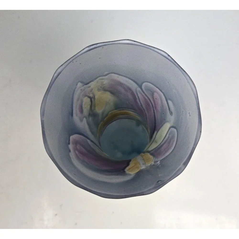 Rueven Nouveau Art Hand Painted Drip Satin Glass Vase w/ Applied Glass Swirl - Picture 10 of 11